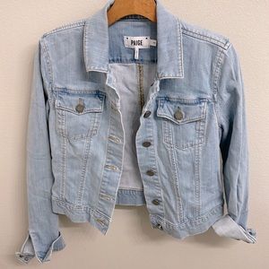 Paige Stretch Denim Jean Jacket, Light blue, Size small